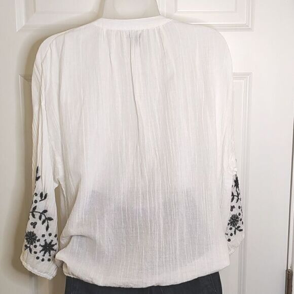 Aerie Cotton Button Front Embroidered Sleeve Blouse Top Size S - Picture 6 of 10